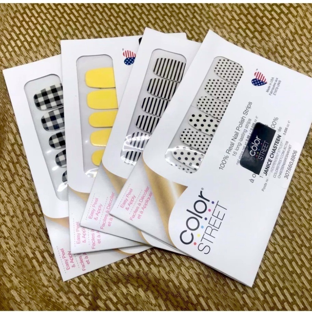 NEW Color Street 4 UNOPENED Nail Polish Strips Polka Dot Striped Solid Checked
